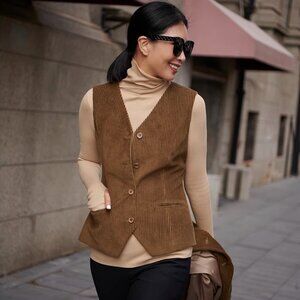 AmandaX 100% Cotton Vintage Corduroy Vest - Olive